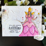 Princess card colored by the design team with the 'you are pretty f*cking awesome' circle sentiment