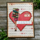 Handmade card featuring a girl holding a tall stack of books, with the sentiment "Life is a collection of beautiful moments."