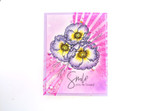 Card with a bold red poppy over a star-cut background, stamped 'Sending a happy hello.'