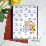 Gray paw-print background card with cat paws giving a 'HIT FIVE! You're pawsome' high five