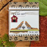 Basset hound card peeking over the paw-print border with 'RUFF DAY? I'M ALL EARS'