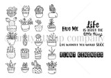 Stamp set of rows of potted succulents with sentiments 'Plant Kindness,' 'hug me' and 'Life is about the little things' – Plant Kindness by Jeanie Hays.