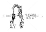 Line-art stamp of the itty bitty flower-crown girl with 'you are wonderful in every way'.