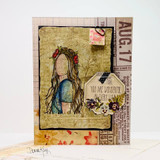 Itty bitty girl on a vintage collage card, 'you are wonderful in every way'.