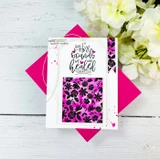 Card with 'By His wounds we are healed, Isaiah 53:5' over a pink-and-black floral panel.