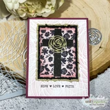 Card with the solid cross over a black floral background with a 'Hope Love Faith' strip.