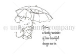 Spring Mouse itty bitty stamp: a little mouse holding an umbrella with 'Spring: a lovely reminder of how beautiful change can be.'