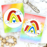 Two cards with rainbows over rainbow-gradient backgrounds, 'there you are, worth it, just for you.'
