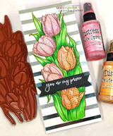 Slimline tulips in pink and green over a black-striped panel, 'you are my person.'