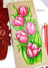 Card of pink and red tulips created with the Layering Tulip layering stencil