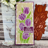 Purple tulips built with the Layering Tulip stencil and a 'hope' celebration greeting