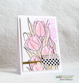 Soft pink layered tulips with the Layering Tulip stencil and 'Happy Easter'