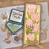 Pink tulips with distress oxide inks and the Layering Tulip stencil and 'let life bloom'