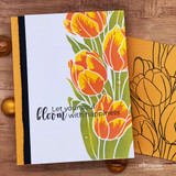 Orange tulips created with the Layering Tulip stencil and 'let your soul bloom with happiness'