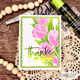 Pink tulips with a 'thanks' sentiment created using the Layering Tulip stencil