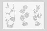 The Layering Tulip stencil sheet showing the three tulip layers