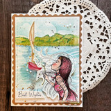 Sample card pairing a woman blowing a wish with a small sailboat, labeled 'Best Wishes'