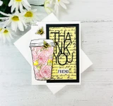 Card with a floral coffee cup and a bold thank-you-friend panel.
