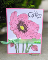Card with a soft pink poppy, 'oh happy day.'