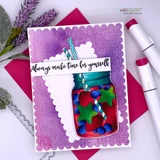 Purple blended card with a scalloped frame, the colored mason jar, and a strip reading Always make time for yourself.