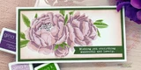 Card with soft purple peonies created using the Layering Peony stencil.