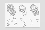 The Layering Peony stencil shown flat, its multi-layer peony design ready for ink blending.