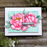 Card with a pink peony and 'miss you bunches.'