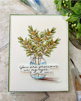 Card of the olive branch jar on a green-edged panel, 'you are precious in my eyes.'