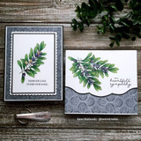 Two coordinating cards of olive branches, 'sending gentle hugs' and 'with heartfelt sympathy.'