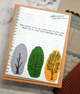 Neutral card using the lined-paper background with three simple stamped trees and 'You cannot grow by remaining as you are.'