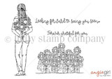 The Flower Girl red rubber stamp set: line-art of a girl holding sunflowers with the sentiments 'Looking forward to seeing you soon' and 'Forever grateful for you'.