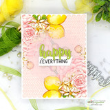Soft floral card, 'happy Everything,' in blush and yellow.