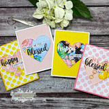 Floral heart cards, 'you make me feel blessed,' 'happy birthday,' 'blessed day.'