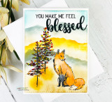 Fox beside a pine tree in autumn hills, 'You make me feel blessed.'