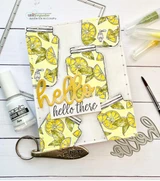 Mason jars of lemonade in a repeating pattern on a slimline card, with "Hello" and "Hello there."
