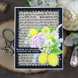Lemons, a rose and a lemonade jar clustered on a black script card, captioned "Wishing you everything wonderful and lovely."