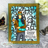 Card of the tin tile background behind a fashionable girl, 'Count your blessings'.