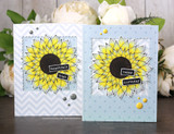 Two pale cards with the sunflower stamped tone-on-tone, 'grateful.'
