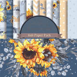 Fields of Summer 6x6 paper pack cover showing sunflower and navy floral prints