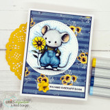 Card using Fields of Summer paper with a mouse holding a sunflower and 'you make everything bloom'