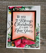 Card with an orange-red paneled frame around 'We wish you a Merry Christmas & a happy New Year.'