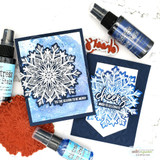 Two cards made with the Heart of Christmas dies — die-cut snowflakes with 'cheers' and 'tis the season to be merry.'