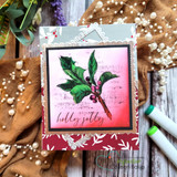 Pink-blended card of the layered holly branch with 'holly jolly.'