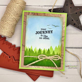 Card with a green forest and 'your journey is like no other.'