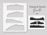 Woodland Layers stamp and stencil bundle product shot with the pine-forest stencil.