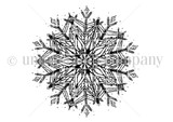 Line-art red rubber stamp of one large, detailed snowflake.