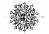 Line-art red rubber stamp of one large, detailed snowflake.