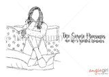 Line-art stamp of a sketched girl resting with knees up, sentiment 'the simple pleasures are life's greatest treasures.'