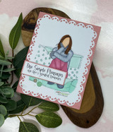 Card of the girl resting in a mauve blanket, 'the simple pleasures are life's greatest treasures.'