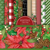 Festive Christmas 6x6 paper pack — traditional holiday prints with poinsettias, holly and plaid in red and green.